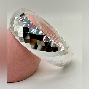 Wide Silver Cuff, Marked 99.9 Open Bangle Geometric Pattern, Super Sparkly